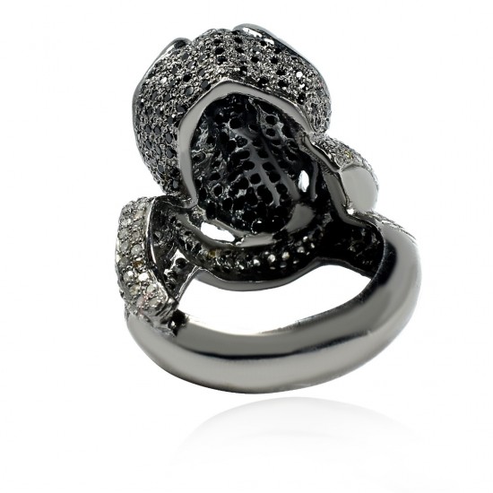 Blue Sapphire Black Diamond Ring Handmade 925 Sterling Silver Snake Ring Rhodium Plated Silver Ring Handcrafted Jewelry
