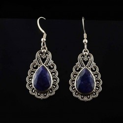 Blue Sapphire Dangle Earrings 925 Sterling Silver Ear Wire Earrings Handmade Women Jewellery