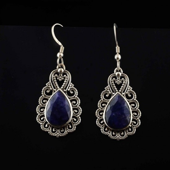 Blue Sapphire Dangle Earrings 925 Sterling Silver Ear Wire Earrings Handmade Women Jewellery