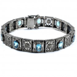 Blue Topaz Diamond Bracelet Handmade Solid 925 Sterling Silver Black Rhodium Plated Bracelet Jewelry