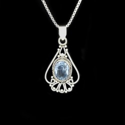 Blue Topaz Gemstone Pendants 925 Sterling Silver Handmade Manufacture Silver Birthstone Pendants Jewellery