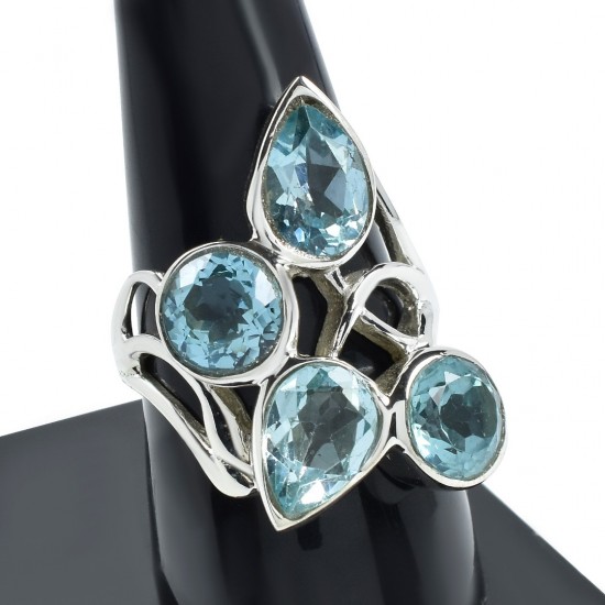 Blue Topaz Gemstone Ring Solid 925 Sterling Silver Ring Wholesale 925 Stamped Jewelry