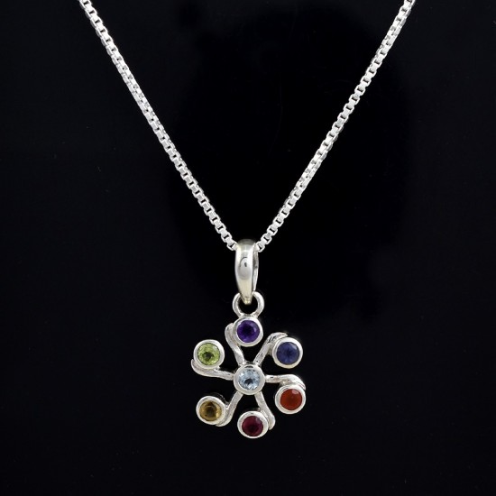 Chakra Pendants Multi Gemstone 925 Sterling Silver Handmade Wholesale Silver Pendants Religious Jewelry