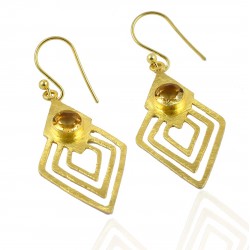 Citrine Gemstone Drop Dangle Earrings 925 Sterling Silver handmade Gold Plated Earrings Jewelry Gift For Her
