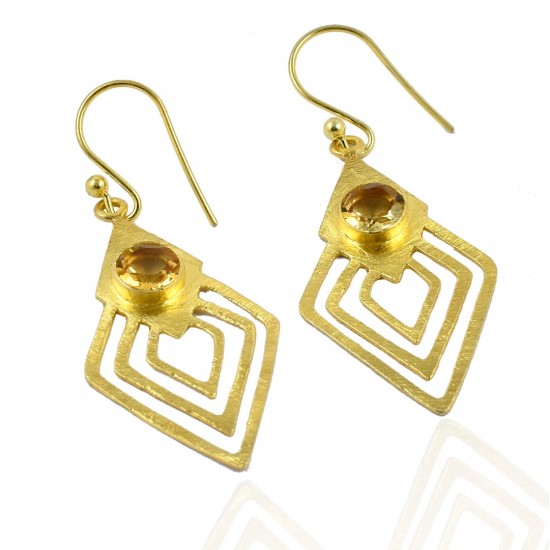 Citrine Gemstone Drop Dangle Earrings 925 Sterling Silver handmade Gold Plated Earrings Jewelry Gift For Her