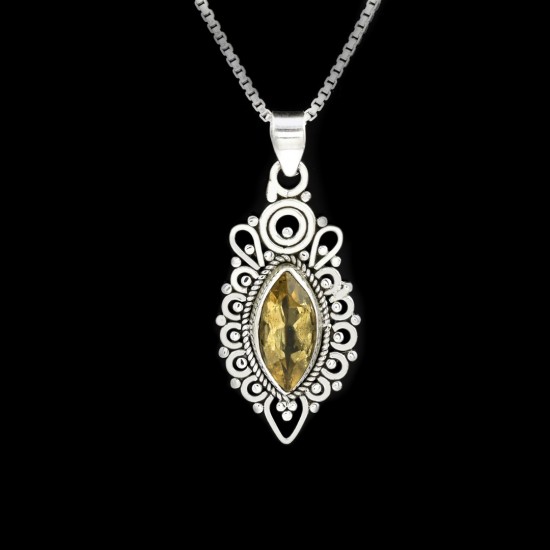 Citrine Gemstone Pendants 925 Sterling Silver Pendants Handmade Oxidized Silver Jewellery Gift For Her