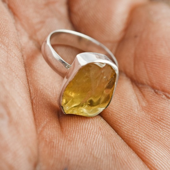Citrine Rough Gemstone Ring 925 Sterling Silver Handmade Ring Manufacture Silver Bohemian Jewelry