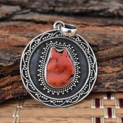 Coral Gemstone Pendants 925 Sterling Silver Handmade Rough Gemstone Pendants Oxidized Silver Jewellery weight 10.0 to 12.5 gram