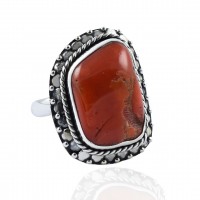 Coral Gemstone Ring Handmade Solid 925 Sterling Silver Ring Boho Ring Birthstone Ring Jewelry
