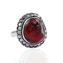 Coral Rough Gemstone Ring Handmade Solid 925 Sterling Silver Ring Oxidized Silver 925 Stamped Jewelry