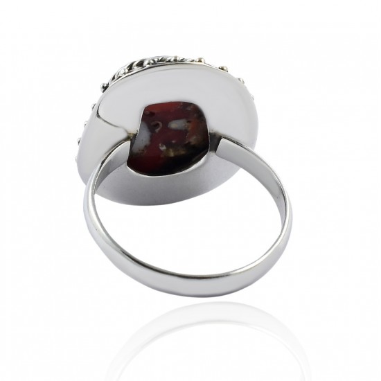 Coral Rough Gemstone Ring Handmade Solid 925 Sterling Silver Ring Oxidized Silver 925 Stamped Jewelry