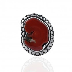 Coral Rough Gemstone Ring Handmade Solid 925 Sterling Silver Ring Oxidized Silver Jewelry