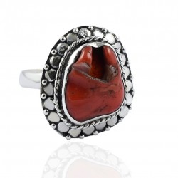 Coral Rough Gemstone Ring Solid 925 Sterling Silver Ring Boho Ring Jewelry Oxidized Ring Wholesale Silver Jewelry