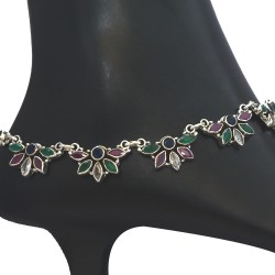 Cubic Zirconia Gemstone Anklets Handmade Solid 925 Sterling Silver Anklets Oxidized Silver Jewellery