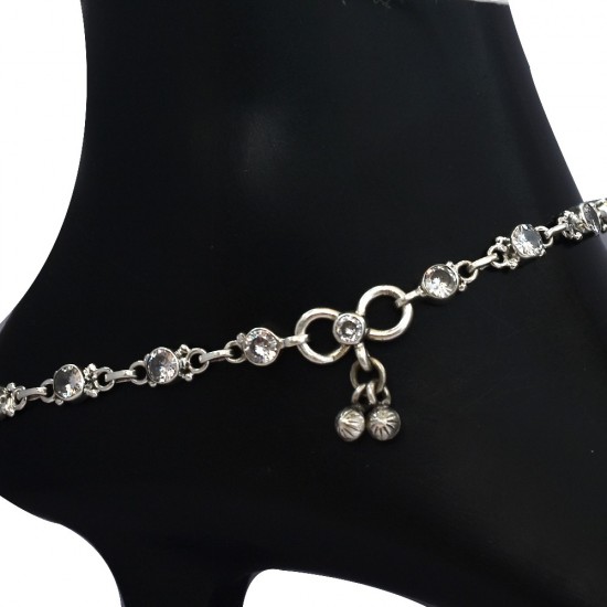 Cubic Zirconia Gemstone Anklets Solid 925 Sterling Silver Anklets 925 Stamped Jewellery