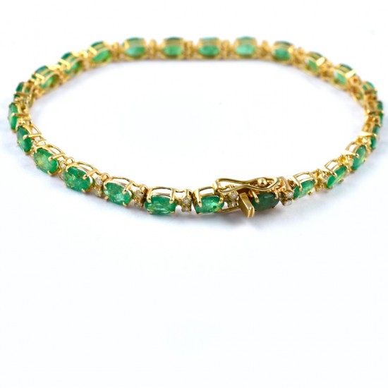Emerald Diamond Gemstone Bracelet 14k Carat Gold Tennis Bracelet Women Anniversary Gift Jewelry