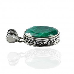 Emerald Gemstone Pendant Solid 925 Sterling Silver Pendant Oxidized Silver Pendant Handcrafted Jewellery