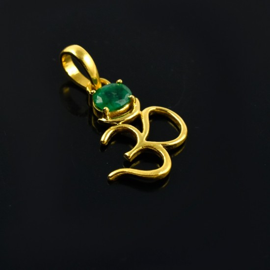 Emerald Gemstone Pendants 14k Carat Gold Pendants Indian Religious Special Occasion Jewelry
