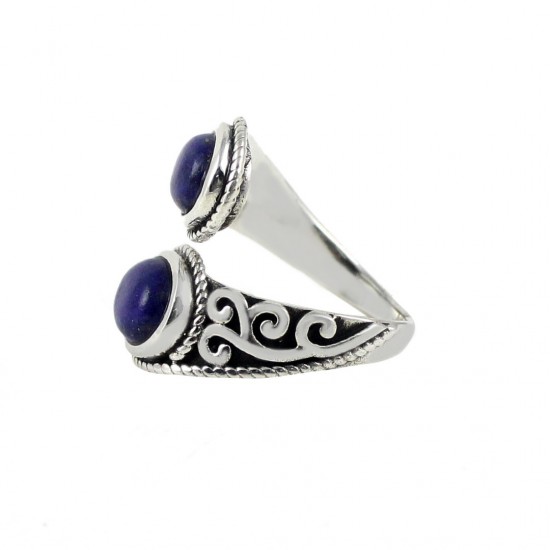 Free Size Natural Blue Lapis Lazuli Gemstone Ring Solid 925 Sterling Silver Oxidized Silver Boho Ring Jewelry