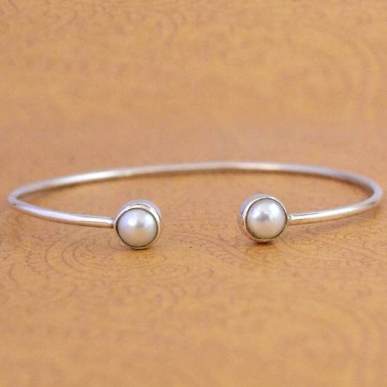 Freshwater Pearl Gemstone Cuff Bangle 925 Sterling Silver Wedding Gift Bangle 925 Stamped Silver Jewellery