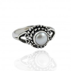 Freshwater Pearl Ring Handmade Oxidized Ring Solid 925 Sterling Silver Ring Birthstone Jewelry Gift For Her