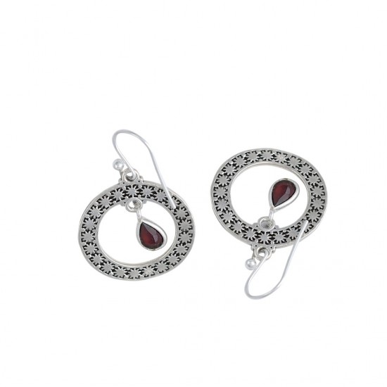 Garnet Dangle Hook Earring Solid 925 Sterling Silver Handmade Earring Fine Jewelry Gift For Her
