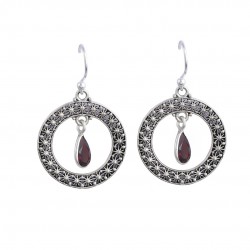 Garnet Dangle Hook Earring Solid 925 Sterling Silver Handmade Earring Fine Jewelry Gift For Her