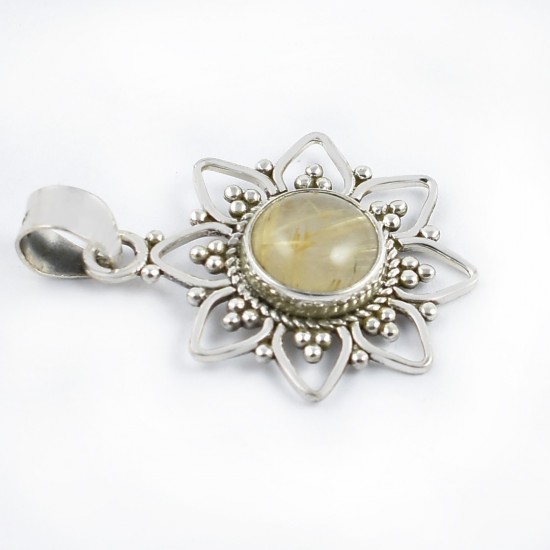 Golden Rutile Gemstone Pendants Solid 925 Sterling Silver Pendants Women Fashion Jewellery