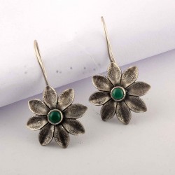 Green Onyx Earrings 925 Sterling Silver Handmade Artisan Design Earrings Oxidized Silver Jewellery