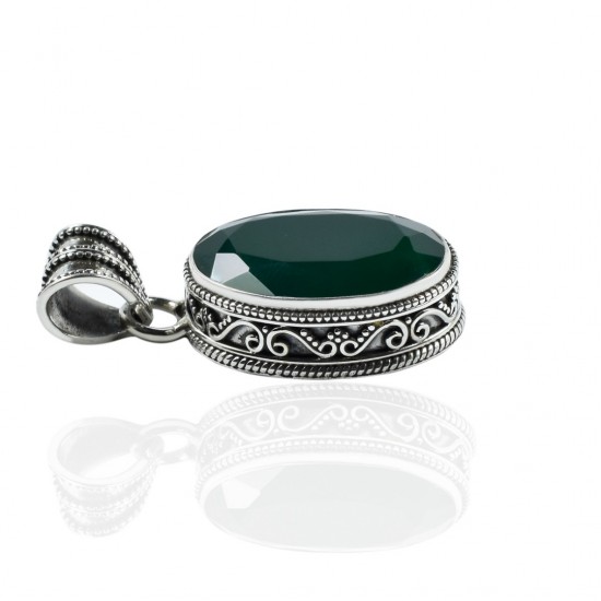 Green Onyx Oval Gemstone Pendant Solid 925 Sterling Silver Pendant Handmade Boho Jewelry Oxidized Silver Jewelry