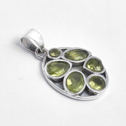 Green Peridot Gemstone Pendants 925 Sterling Silver Pendants Women Handcrafted Silver Jewellery Gift For Her