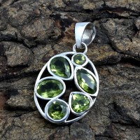 Green Peridot Gemstone Pendants 925 Sterling Silver Pendants Women Handcrafted Silver Jewellery Gift For Her