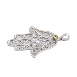Green Peridot Pendant Solid 925 Sterling Silver Handmade Silver Pendant Hamsa Religious Pendant Jewellery