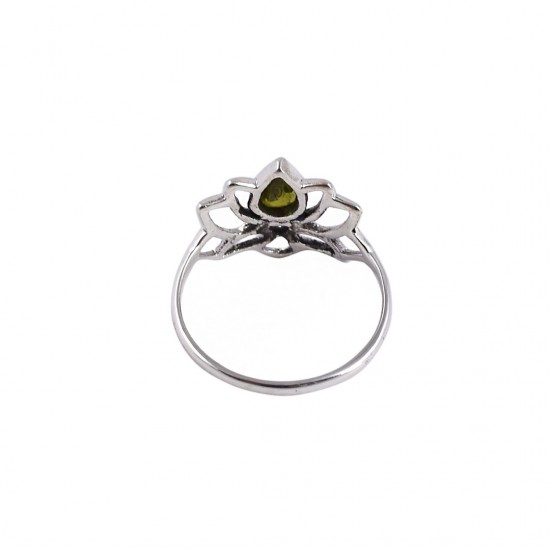Green Tourmaline Gemstone Ring 925 Sterling Silver Ring Boho Ring Lotus Shape Ring Handmade Silver Jewellery