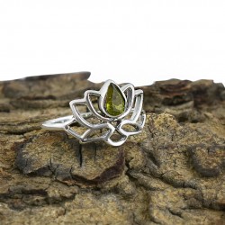 Green Tourmaline Gemstone Ring 925 Sterling Silver Ring Boho Ring Lotus Shape Ring Handmade Silver Jewellery