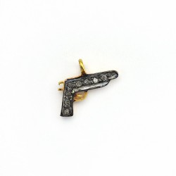Gun Pave Diamond Gold Plated 925 Sterling Silver Charms Pendants Wholesale Silver Jewelry