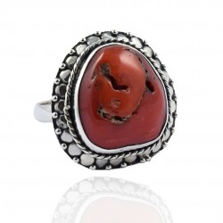 Handmade 925 Sterling Silver Ring Natural Coral Gemstone Ring Oxidized Silver Jewelry Boho Ring 925 Stamped Jewelry