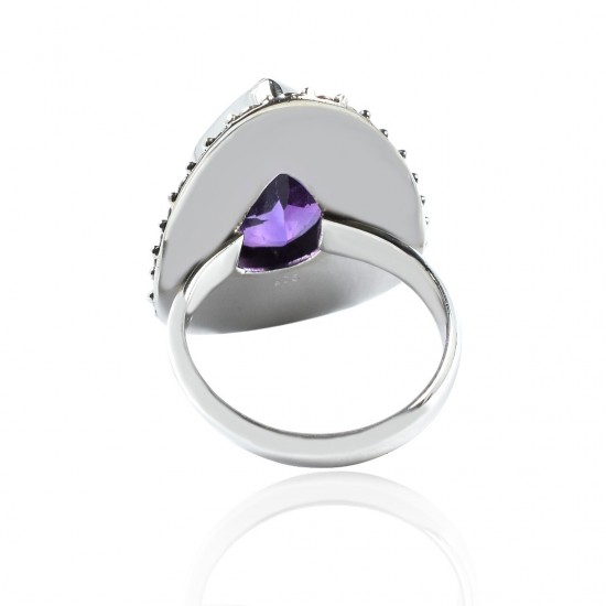 Handmade Oxidized Silver Ring Amethyst Gemstone Ring 925 Sterling Silver Indian Artisan Jewelry