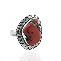 Handmade Sterling Silver Ring Rough Coral Gemstone Ring Boho Ring Oxidized Jewelry 925 Silver Ring