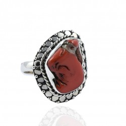 Handmade Sterling Silver Ring Rough Coral Gemstone Ring Boho Ring Oxidized Jewelry 925 Silver Ring