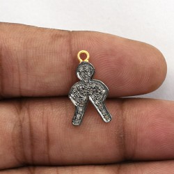 Human Figure Shape Pave Diamond Gold Plated 925 Sterling Silver Charms Pendants Party Wear Fashion Jewelry