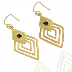Iolite Gemstone Gold Plated Dangle Earrings Handmade 925 Sterling Silver Earring Anniversary Gift Jewellery