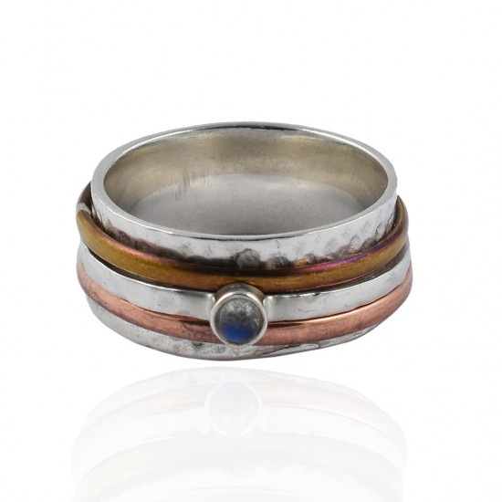 Labradorite Gemstone Spinner Ring Handmade 925 Sterling Silver Band Ring Oxidized Jewelry Birthstone Ring Jewellery