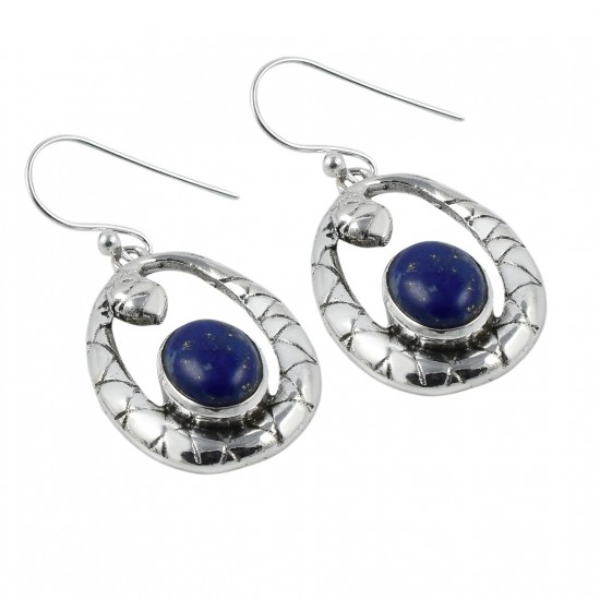 Lapis Lazuli Gemstone Earring Solid 925 Sterling Silver Earring Oxidized Silver Drop Dangle Earring Jewelry