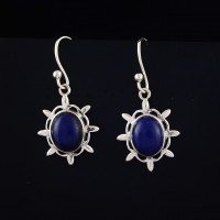 Lapis Lazuli Oval Shape 925 Sterling Silver Women Handmade Silver Earring Jewelry