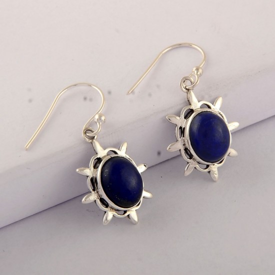 Lapis Lazuli Oval Shape 925 Sterling Silver Women Handmade Silver Earring Jewelry