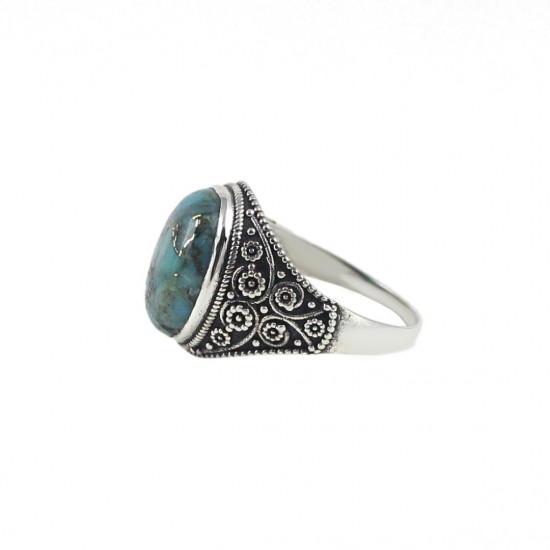 Large Oval Copper Turquoise Gemstone Ring 925 Sterling Silver Ring Birthstone Ring Oxidized Silver Jewelry