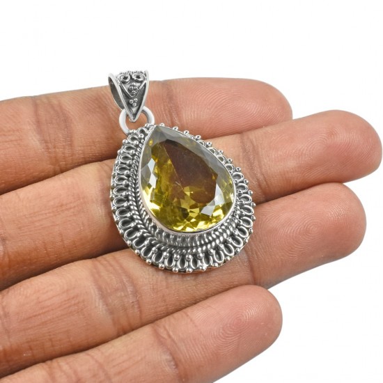 Lemon Quartz Gemstone Pendant Handmade Oxidized Pendant 925 Sterling Silver Pendant Boho Jewelry