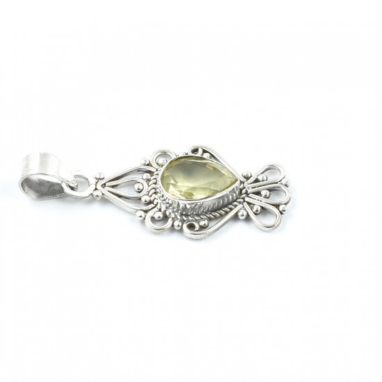 Lemon Quartz Gemstone Pendants Solid 925 Sterling Silver Pendants Pear Shape Gemstone Pendants Necklace Jewelry