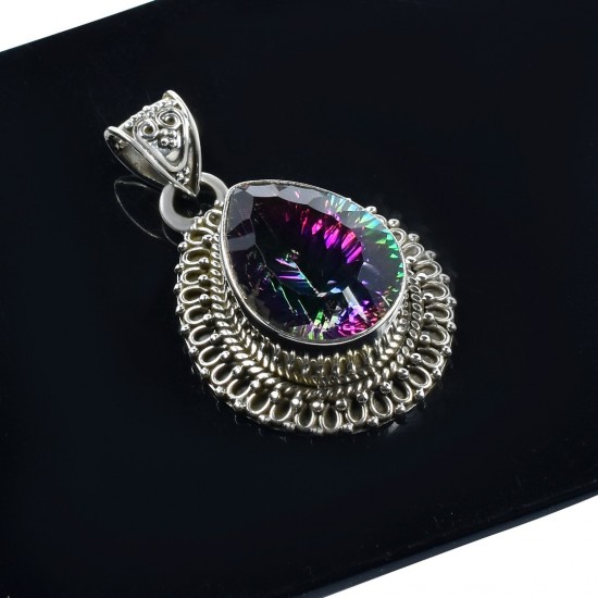 Magical Rainbow Mystic Topaz Gemstone Pendant Solid 925 Sterling Silver Handmade Teardrop Shape Pendant Jewelry